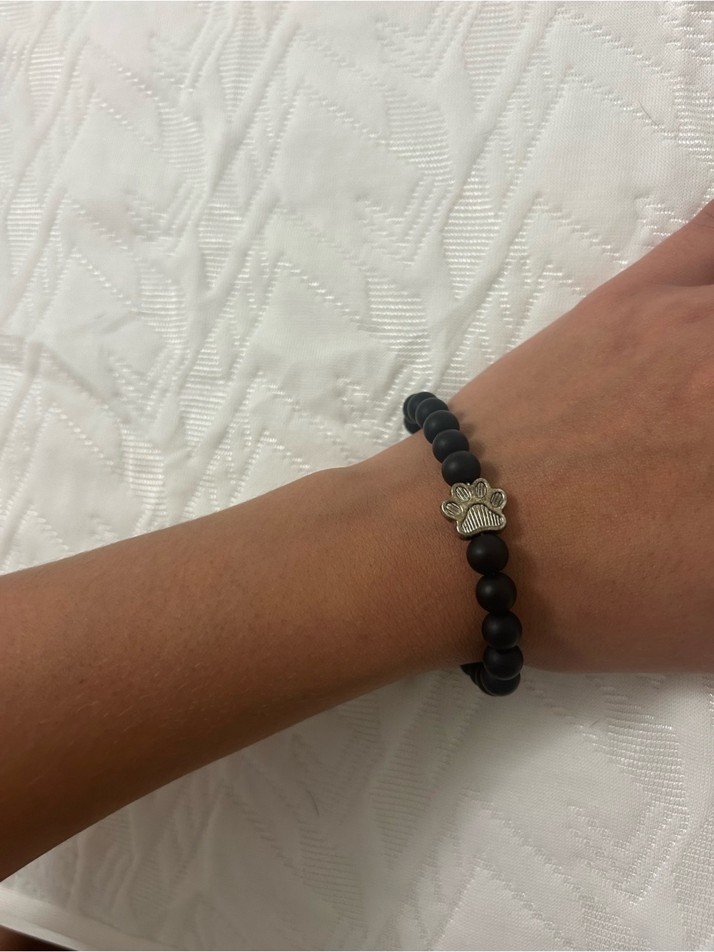 Black Beaded Paw Charm Bracelet